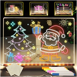 Audasi LED Note Board, 30x20cm Light Up Acrylic Message Board LED Drawing Board Dry Erase Board Desktop Note Memo Illuminated Wordpad with Stand/Colours Pens/Clean Cloth for Office School Home