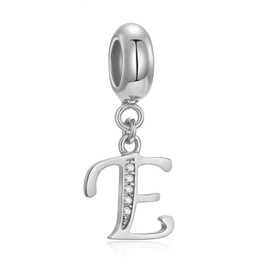 Genuine 925 Sterling Silver Alphabet Crystal Alphabet Beads Fit European Bracelets and Necklaces Letter E
