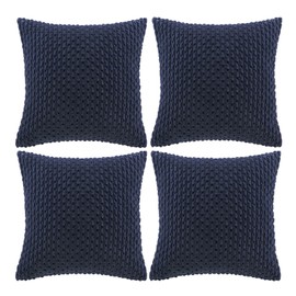 Fancy Homi 4 Packs Navy Blue Decorative Throw Pillow Covers 18x18 Inch for Living Room Couch Bed Sofa, Rustic Farmhouse Boho Home Decor, Soft Plush Textured Corduroy Square Cushion Case 45x45 cm