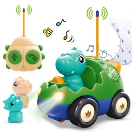 REMOKING Remote Control Car for Toddlers,Dinosaur Toys Car for Boys Girls 1 2 3 Year Old,RC Car W/Music & Lights,Birthday Gift for Boys Girls Age 2-4 Years Old