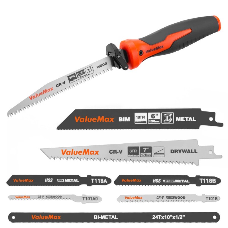 Valuemax 8-In-1 Multi-Blades Hand Saw Quick-Change Mechanism Hacksaws TPR Handle