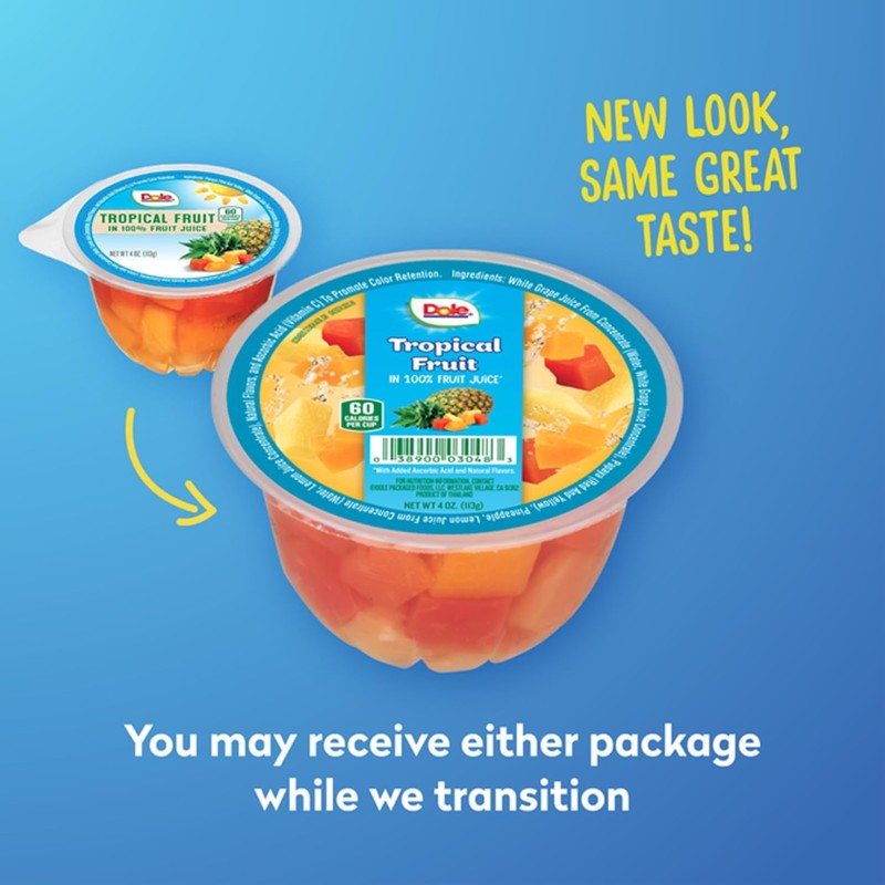 Dole Fruit Bowls Tropical Fruit in 100% Juice Snacks, 4oz