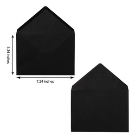 50 Pack A7 Colorful 5x7 Envelopes V Flap Invitation Envelopes for 5x7 Cards, Birthday, Weddings, Graduations, Greeting Cards, Baby Shower 5.24 x 7.24 Inches (Black)