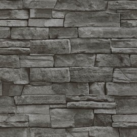 Abyssaly Dark Grey Stone Brick Wallpaper Peel and Stick Backsplash Self-Adhesive Removable Contact Paper Stick on Wall Panels Faux 3D Stone Look Brick Shelf Paper Home Decorations 17.71" X 393.7"