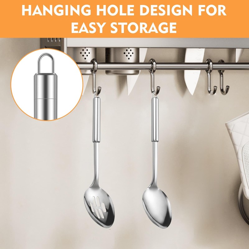 2 Pack Stainless Steel Cooking Spoon Set, Round Heat Resistant