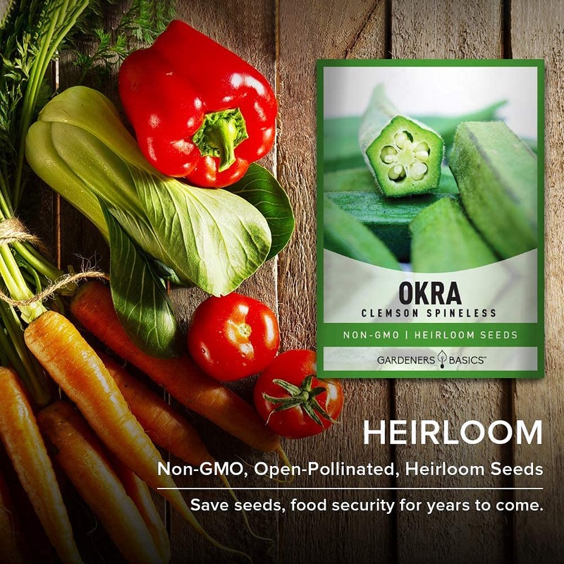 Gardeners Basics, Okra Seeds for Planting - Clemson Spinless Heirloom,