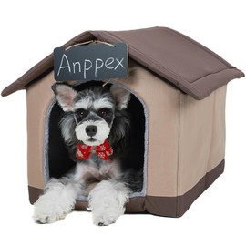 ANPPEX Dog House Indoor, Inside Dog House with Removable Cushion, Enclosed Warm Cat Dog Bed House for Small Dogs and Cats，Brown
