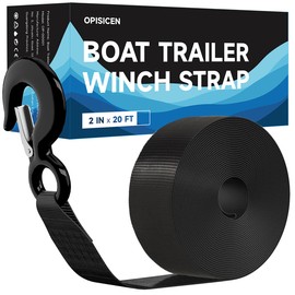 Heavy Duty Boat Trailer Winch Strap with Hook - 2" x 20' - 10,816lbs Breaking Strength, Hand Crank, Automotive Towing