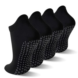 4 Pairs Grip Socks for Yoga, Non Slip Sticky Socks with Pull Tab and Mesh, For Barre and Daily Training Use(Black,M)