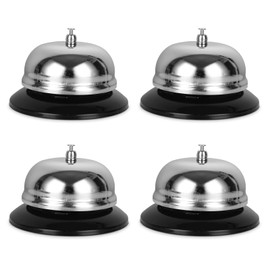 VIDETOL Set of 4 Stainless Steel Table Bell, 10 x 10 x 6.5 cm Table Bell with Clear Sound, Silver Reception Bell for Hotel Reception, Bars, Restaurant