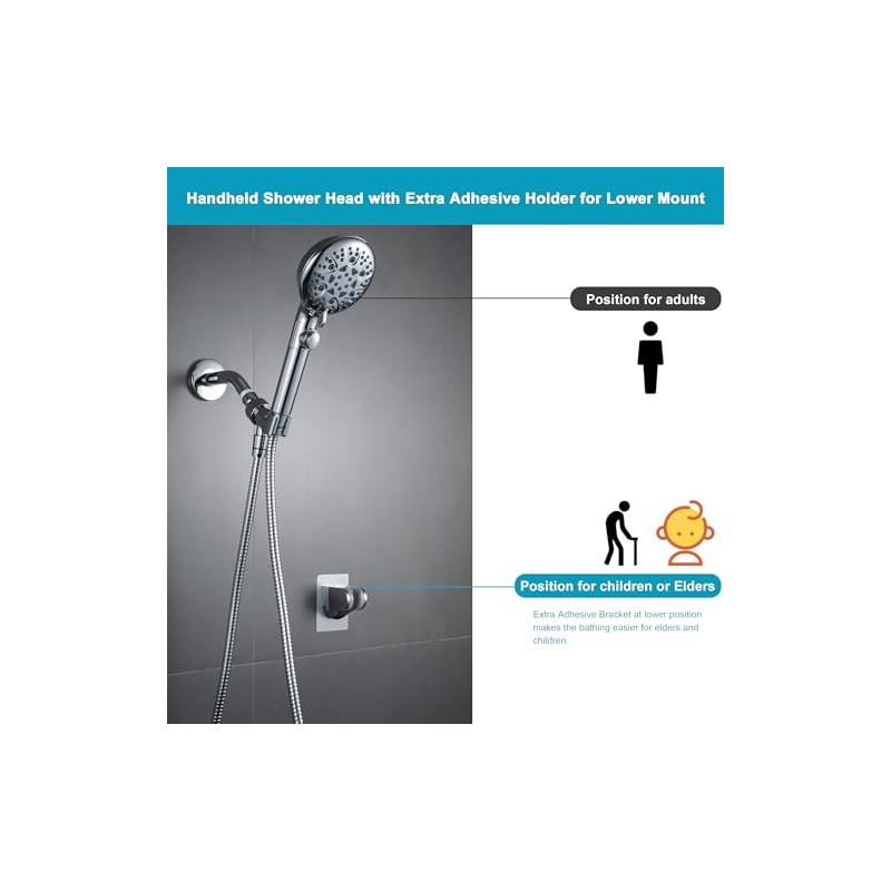 Handheld Shower Head with ON/OFF Switch,Detachable 8 Mode High Pressure