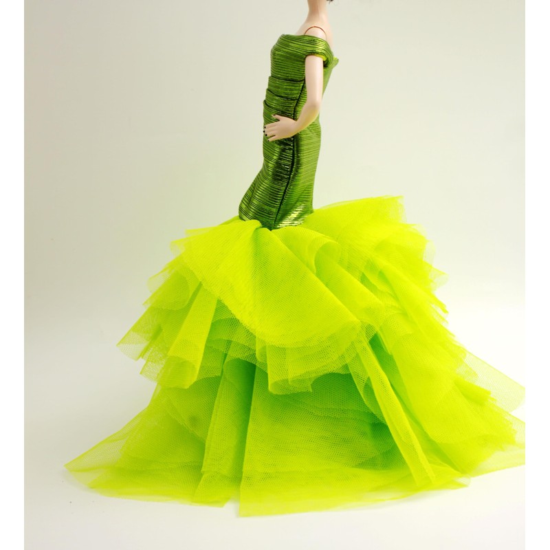 Handmade Cora Gu Classic Shimmery Lime One Shoulder Mermaid Gowns