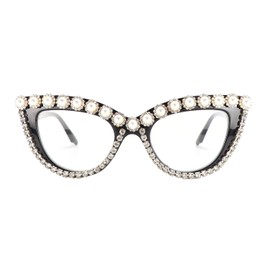 FUPRECIOUS Womens Reading Glasses Oversized Rhinestone Cat Eye Pearl Ladies Readers Glasses
