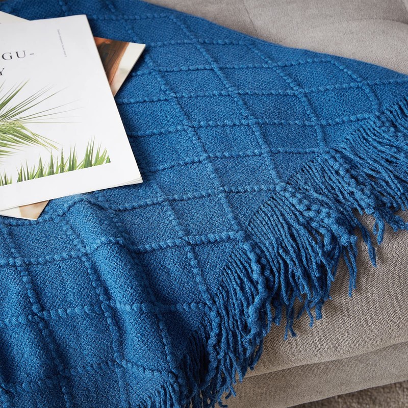 BOURINA Textured Solid Soft Sofa Throw Couch Cover Knitted Decorative