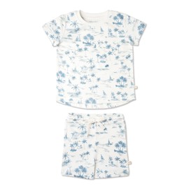 MakeMake Organics GOTS Certified Baby Toddler Unisex Organic Cotton Short Sleeve Cozy Comfort Tee and Shorts Set - Coastal Print, (4-5 Years)