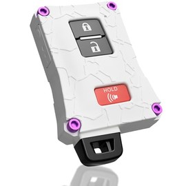 Heavy-Duty Key Fob Cover - for Toyota Tacoma 16-23 3rd Gen, Tundra & 4Runner 20-21 3rd Gen Accessories -Rugged Key Protector - Shockproof & Scratch-Resistant - Secure Fit (White, Purple Screws)