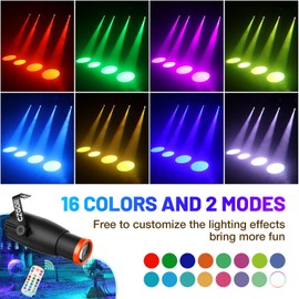 Pinspot Light 18W 2 Pack, Czgor RGBW with Remote for Disco Ball Pin Spotlight, Super Bright 16 Colors 4 in 1 LED, Manual Focus, Stage Effect Lighting for DJ Party Wedding