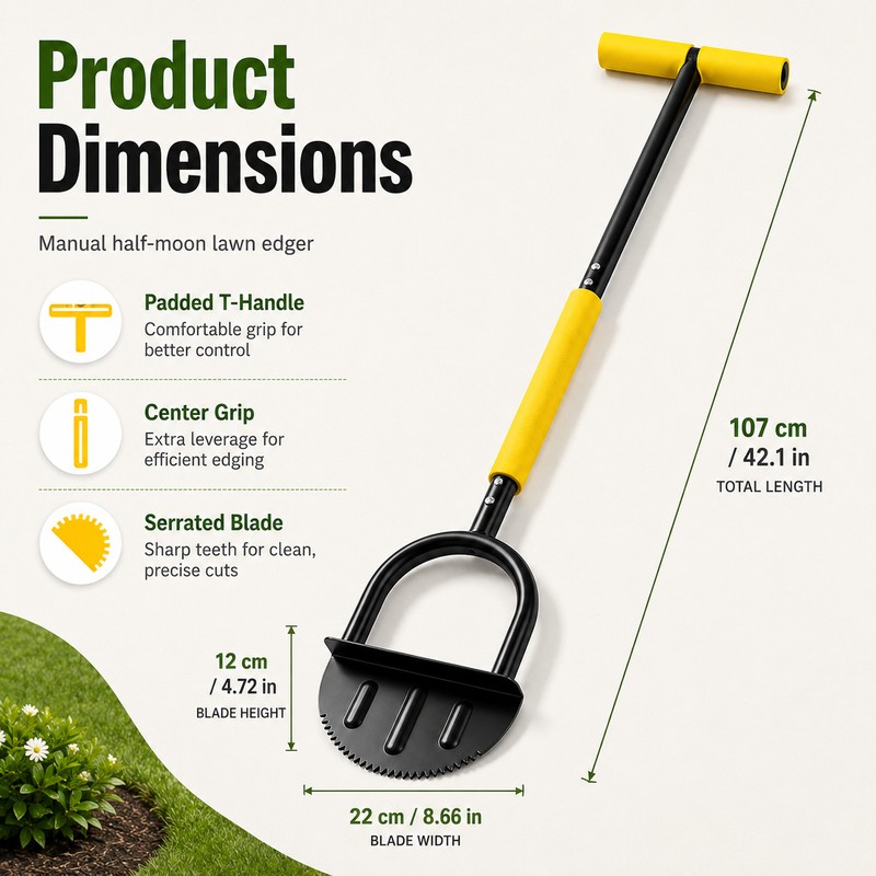 Manual Lawn Edger, 42-Inch Padded T-Handle Half-Moon Edging Tool with