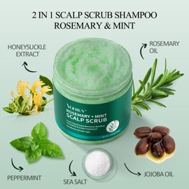 VOERUY Scalp Scrub, Rosemary Scalp Exfoliator Scrub Shampoo, 2-in-1 Scalp Treatment with Mint Oil, Hair Treatment to Clarify and Remove Build Up with Silicone Scalp Massager, 10.6oz/300g