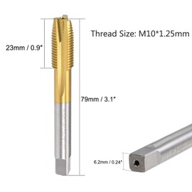 TOP-VIGOR M10 x 1,25 mm Spiralspitzen-Gewindebohrer, Gewindefräsbohrer mit H2-Toleranz, 3 Flöten, geschliffenes Gewinde, HSS Titanbeschichtet (Rundschaft mit Vierkantend)