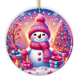 Joyful Frost Snowman Pink Themed Ornament, Festive Winter Spirit