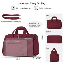 Hanke Underseat Carry On luggage Bags for Travel, Foldable Travel Bags for Women, Soft Lightweight Personal Item Travel Bag Small Carry On Bags for Airplanes, Travel Tote Bags for Women Men.（Burgundy）