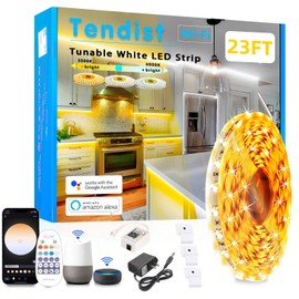 TENDIST White LED Strip Lights 3000K-6500K 23ft Dimmable, Smart Strip Light Alexa Compatible, 24V WiFi Flexible Tape LED with APP & RF Remote, Cabinet Lighting Self-Adhesive for Room, Kitchen