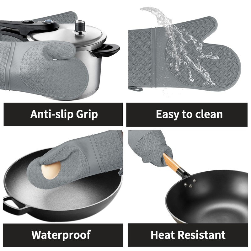 Hovico Silicone Oven Mitts, Heat Resistant 500F Kitchen Mitts 2PCS,
