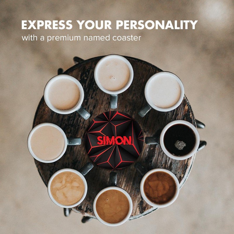 1 x Round Coaster - Name Simon Gamer Black Red