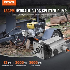 VEVOR Hydraulic Log Splitter Pump, 13GPM, 2 Stage 3000PSI Wood Log Splitter Pump, 1'' Inlet 1/2'' NPT Outlet 3600 RPM Aluminum Hydraulic Gear Pump, for Small Engine Mounting Log Splitters Snowplow