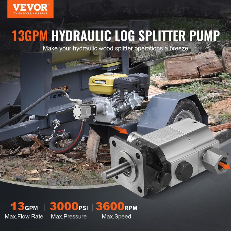 VEVOR Hydraulic Log Splitter Pump, 13GPM, 2 Stage 3000PSI Wood