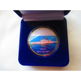 US NAVY - USS HALSEY CG-23 Challenge Coin w/ Presentation Box