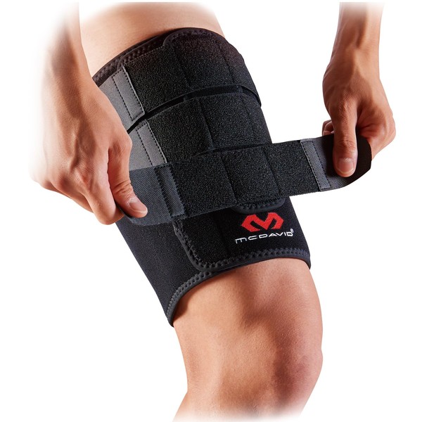 McDavid M474 Thigh Muscle Supporter, Compression Cyclap, Left and Right Use, Adjustable Strap, One Size Fits Most, Black, Sports, Everyday Use