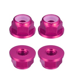 uxcell Nylon Insert Hex Lock Nuts, 4pcs - M5 x 0.8mm Aluminum Alloy Self-Locking Nut, Anodizing Flange Lock Nut for Fasteners (Pink)