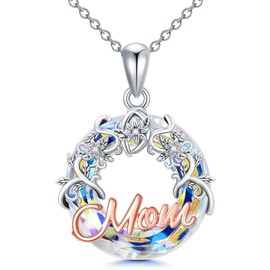 WINNICACA Gifts for Mum Necklace with Crystal Sterling Silver Mum Crystal Pendant Jewellery for Mum Mother, Sterling Silver