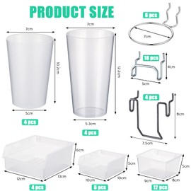Roowest 30 Pack Pegboard Cups Clear Pegboard Bins Set, Pegboard Wall Organizer with Hooks and Loops, Peg Hooks Assortment Organizer Accessory for Garage Craft Workshop Office Storage