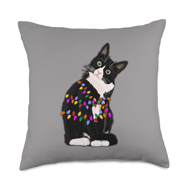 Christmas Cat tangled lights tree down tuxedo Cat Kitten Throw
