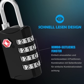 Diyife TSA Luggage Locks, [Updated Version] Pack of 2 4-Digit Combination Locks Code Lock, High-Strength Zinc Alloy Security Lock for Travel Suitcase, Backpack Black