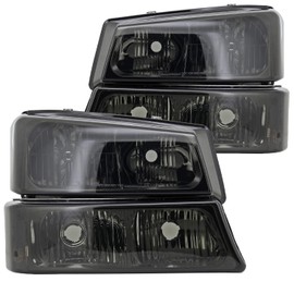Spec-D Tuning Headlight Smoke + Bumper Lights Lamps W/Clear Reflector Compatible with Chevy Silverado 2003-2007 L+R Pair Assembly