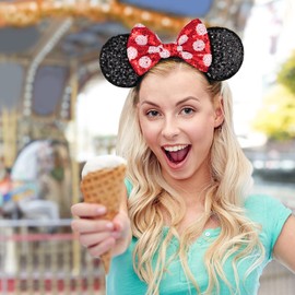 Mouse Ears Bow Headbands,FANYITY 2 Pcs Mice Ears Headbands for Girls & Women Glitter Party,Size Free