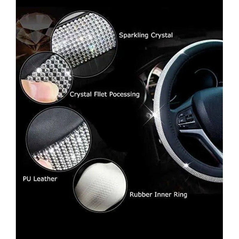Doublekill Diamond Leather Steering Wheel Cover with Bling Bling Crystal
