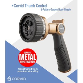 3-Pack Corvid Thumb Control 8-Pattern Garden Hose Nozzle, High-Pressure Adjustable Spray with Ergonomic Soft-Grip Handle and Durable Metal Construction, Ideal for Lawn & Garden, Car Washing