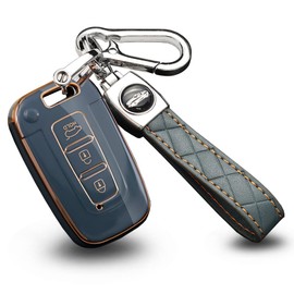 ontto Car Key fob Cover fit for Hyundai i30 ix35 Accent Tucson Elantra Sonata Veloster Genesis KIA Azera K7 Key case TPU Key Holder Keyring Keychain Protective Accessories 3 Buttons Gray