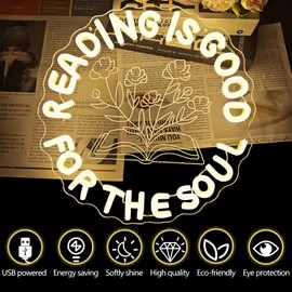 Reading Is Good for The Soul Neon Sign for Wall Decor Reading Led Light Sign Books Neon Led Sign Dimmable Light Up Sign for Read Corner Decor Bookworm Library Bookish Books Area Gift for Book Lover