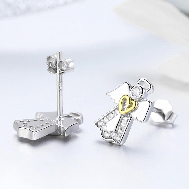 NEWL 925 Sterling Silver Guardian Angel Exquisite Stud Earrings for