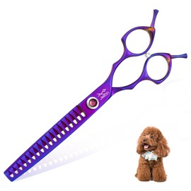 JASON Dog Scissors for Grooming - 7.5" Chunker Scissors for Dog Grooming, Japanese 440C Stainless Steel Chunking Shears with Diamond Adjustable Screw (18 Teeth, Purple)