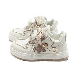 Star Shoes Walking Sneakers Women Big Head Y2K Aesthetic Cute Chunky Stars Gift Fish Bear Cat Charms Premium Fabric Padded Toe Comfort Insole Anti-Slip US4-8 (7.5) White