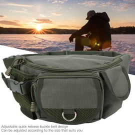 Fishing Tackle Bag, High‑Quality Polyester Material Fishing Pack Bumbag Adjustable for Outdoor Hiking Durable for Long Term Use for Home for Camping(ArmyGreen)