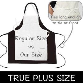 Urby Kitchen Cooking Aprons for Women with Pockets Plus Size, Ideal For XL XXL or Waist W38+. Extra Large and Long., White, Plus size
