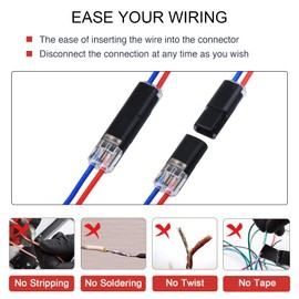 Mavelovs Pluggable Low Voltage Wire Connectors, No Wire Stripping 2 Wire Quick Disconnect Electrical Connectors for 16-18 AWG, Fast & Secure Connection for Automotive, LED Lights (12 Pairs)